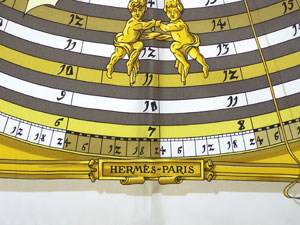 エルメス/カレ90 スカーフ 【DIES ET HORE （占星術）】/白×ゴールド