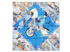 エルメス/カレ90 スカーフ 【Les Artisans d Hermes （エルメスの職人たち）】/ブルー×ネイビー×ベージュ【ブランド